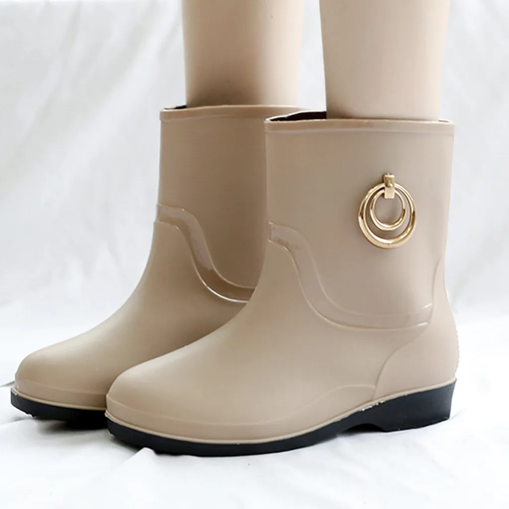 Непромокаемые сапоги до середины икры в стиле панк женские теплые зимние на