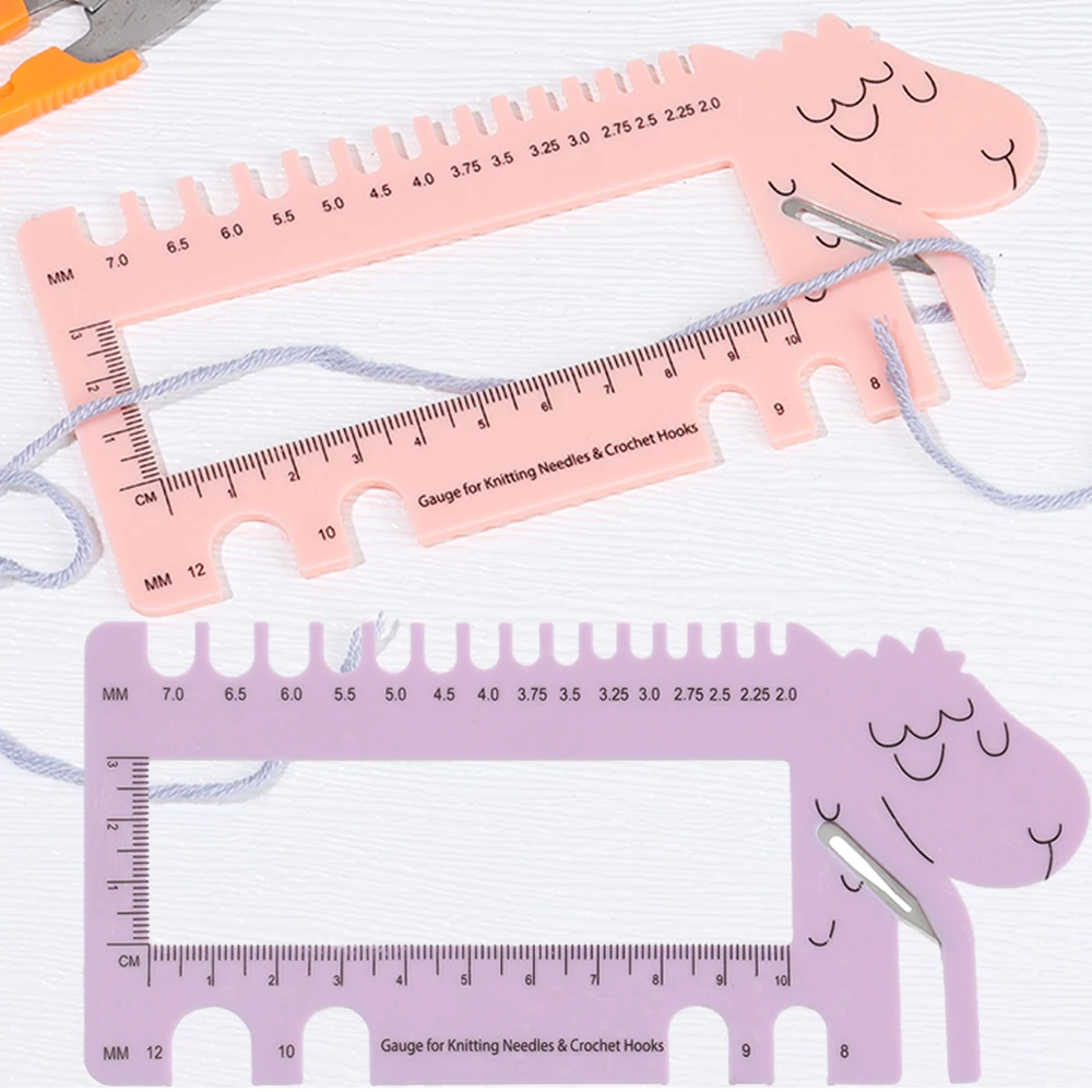 New Sheep Head Gauge With Scissors Pink Purple Color Gauge For Knitting Needles Crochet Hooks MM Ruler Tool (US UK Canada Sizes) 1