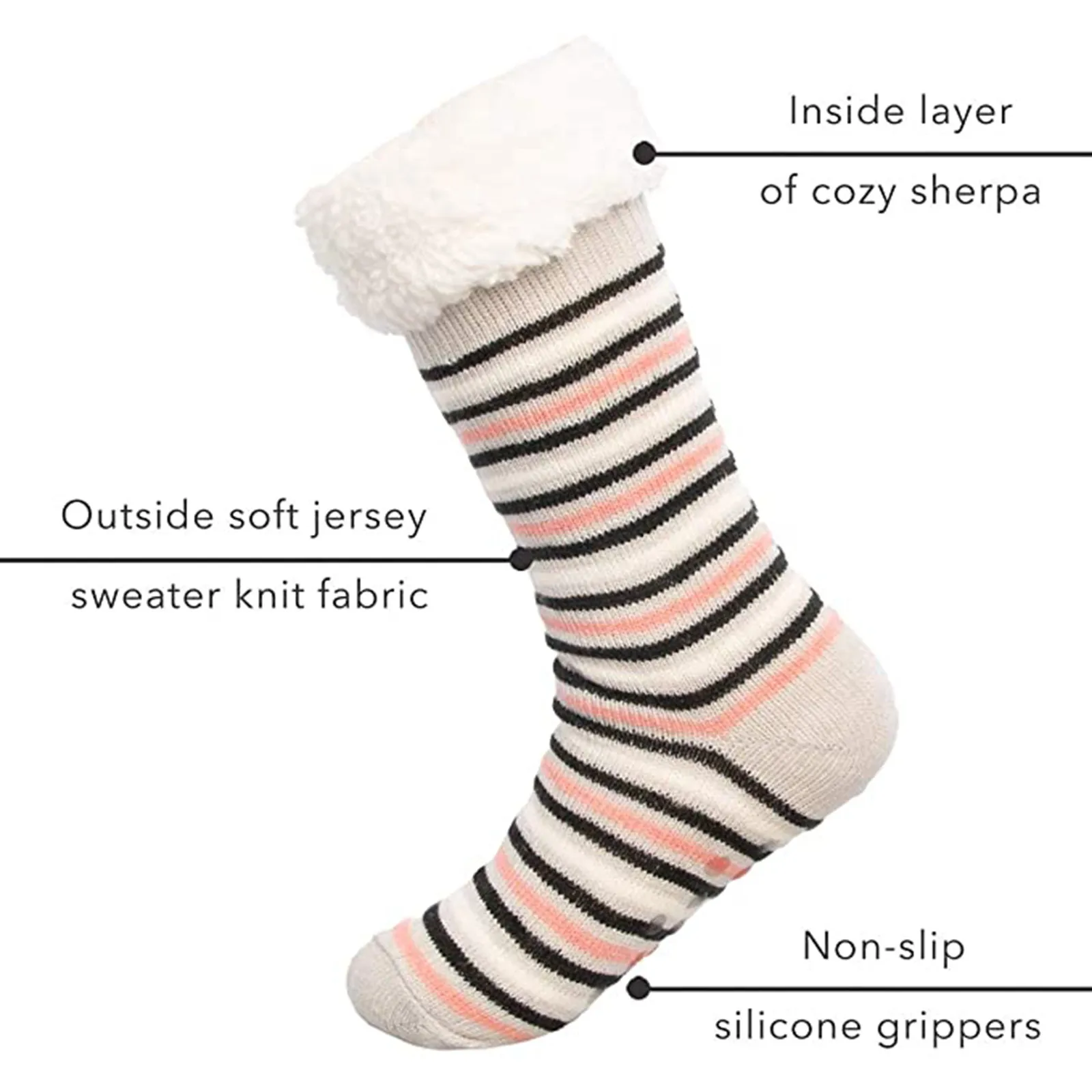 

Women Thick Warm Sleep Socks Fleece Knit Women Girls Striped Print Slippers Socks Casual Non-slip Winter Mid Tube Cute Socks