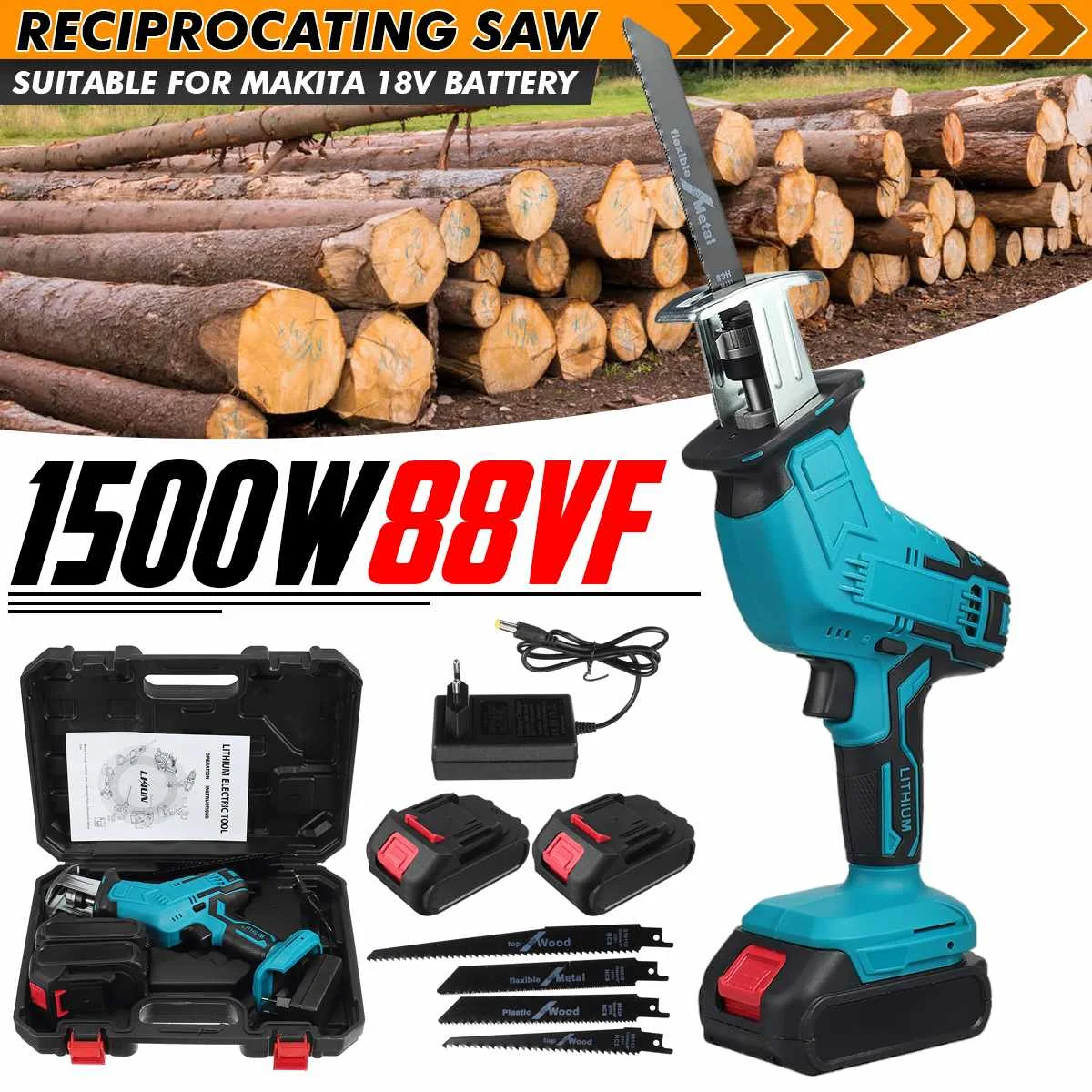 

88V Cordless Electric Saw Reciprocating Saw Metal Wood Cutting Machine 4000rpm/min Power Tools Saw with Rechargeable Battery