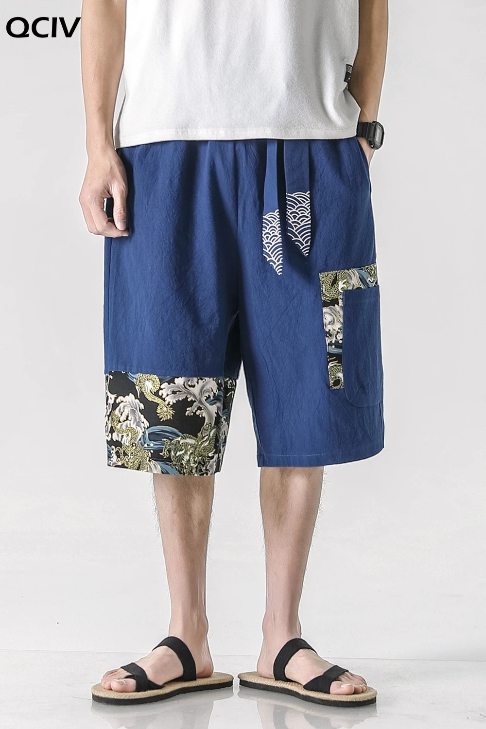 

Men Linen Cotton Harem Pants Mens Calf Length Embroidery Pants Man Casual Hip Hop Trousers Male Elastic Waist Wide Leg Pants