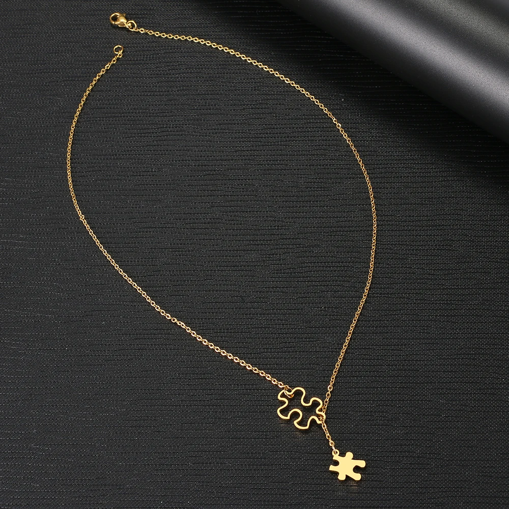 Ожерелья из нержавеющей стали простой пазл двойные аксессуары подвеска-цепочка