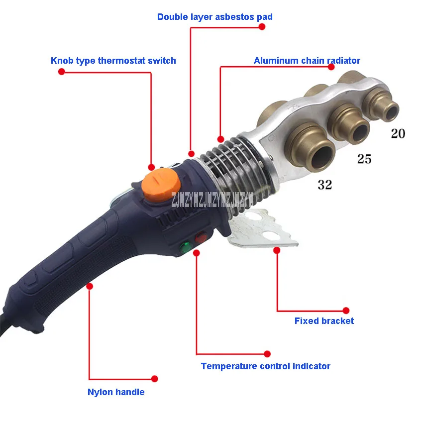 

20-32 Manual Thermostat Fuser Tube Pipe Welding Machine PPR PE Pipe Heating Plastic Welding Machine 220V 900W 20MM/25MM/32MM