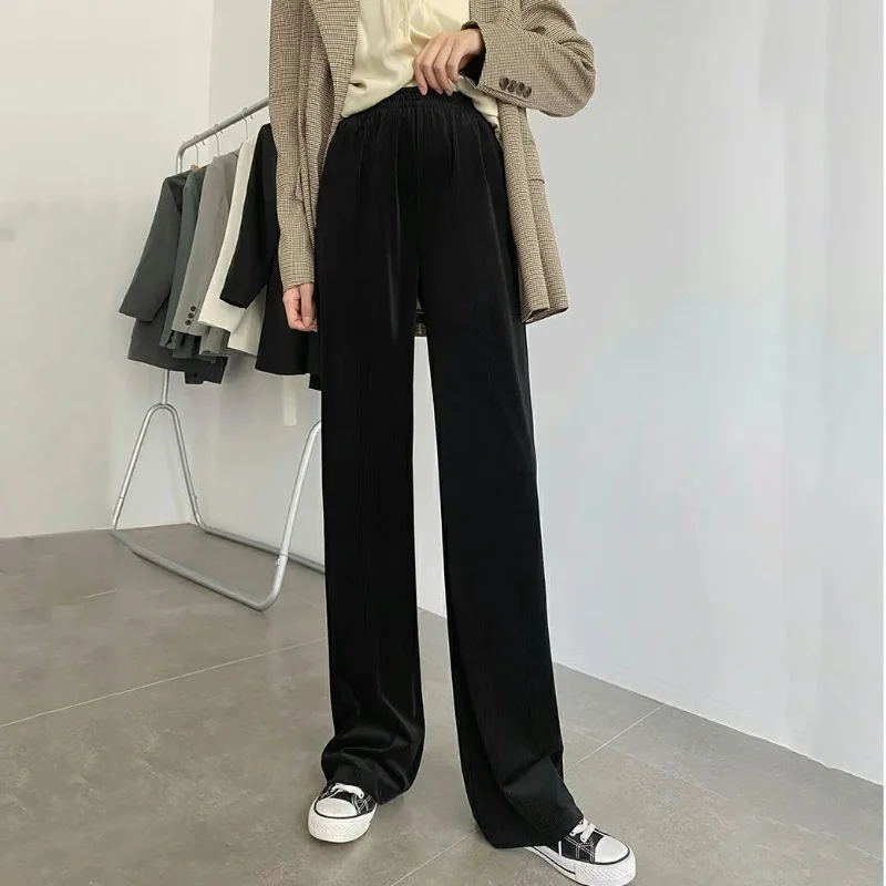 

Утолщенные широкие брюки из синели, женские облегающие прямые брюки в полоску с высокой талией и бархатными элементами