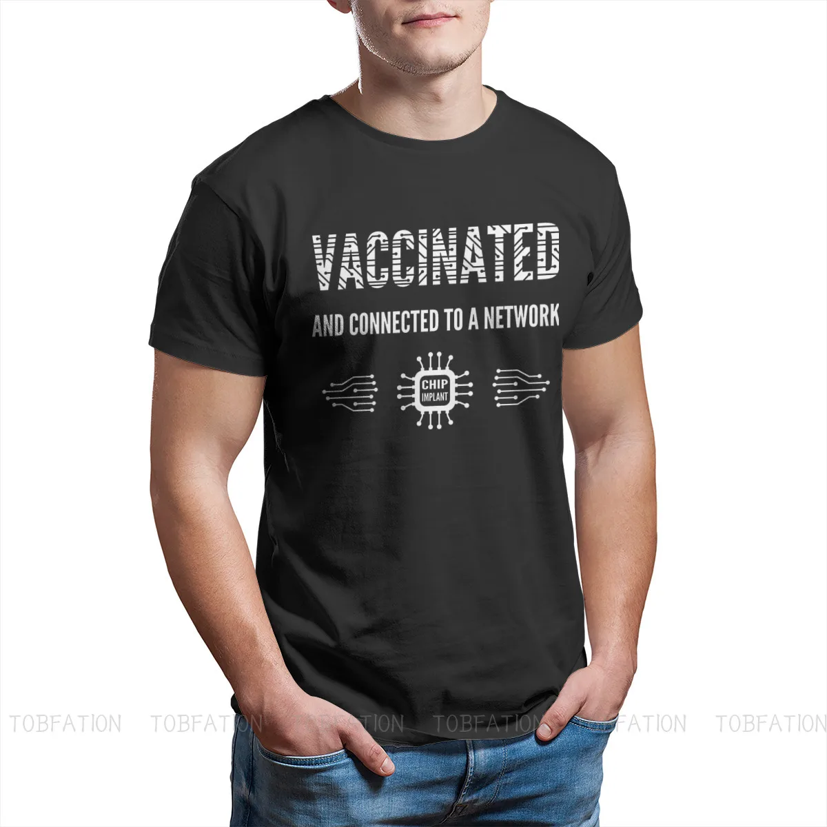 Привитая подключенная к сети Мужская футболка с мемом вакцины топы круглым