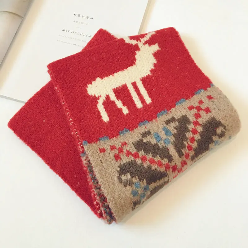 

Japanese Style Cute Elk Christmas Scarves Student Knitting Wool Christmas Female Scarf women winter 3 Style for New Year Gift