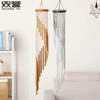 nordic style classic solid wood rotating 18 pipe wind chimes hanging ornaments home metal aluminum tube decorations