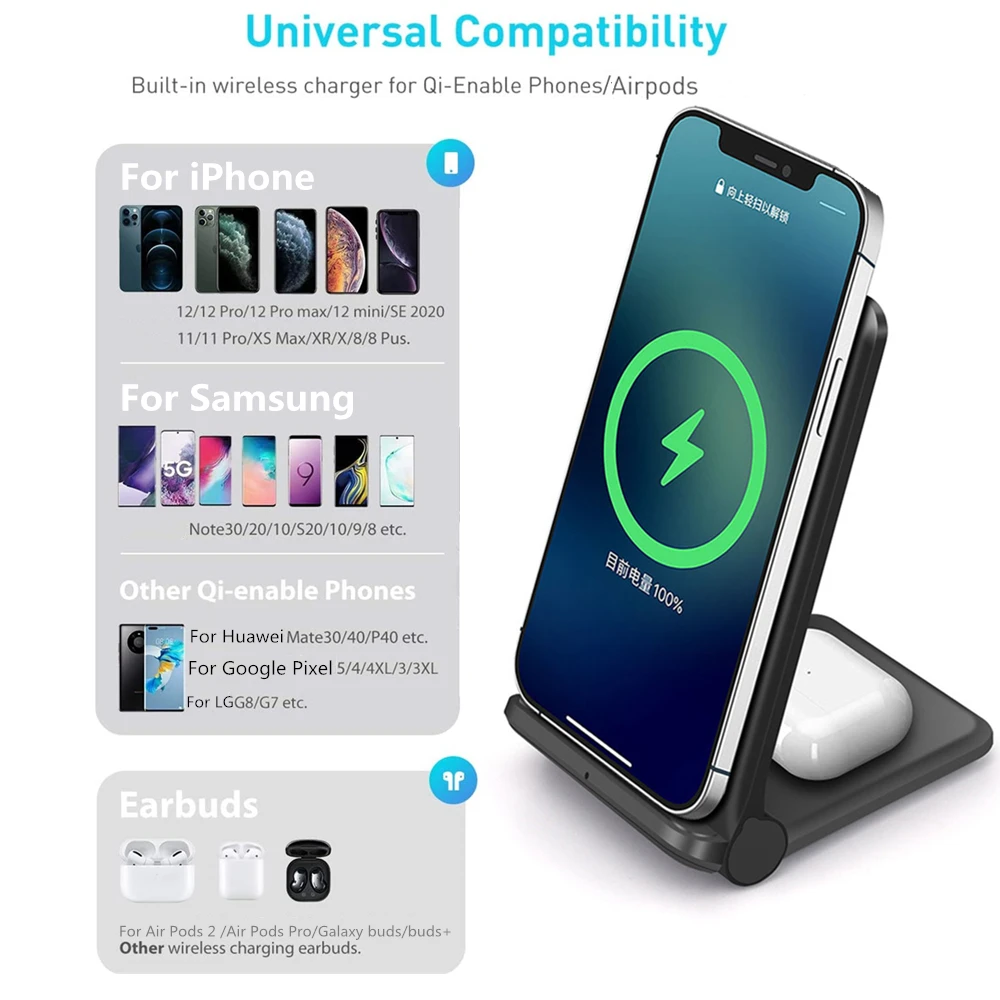 30w 2 in 1 qi wireless charger dock for iphone 13 12 11 xs xr x 8 airpods 3 pro dual fast charging stand pad for samsung s21 s20 free global shipping
