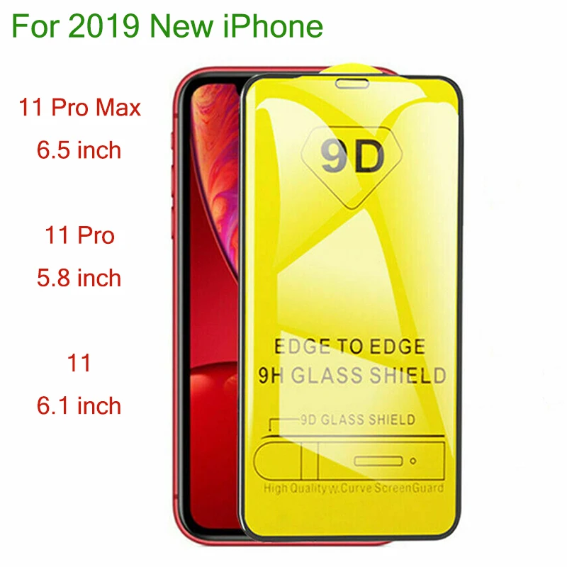 Закаленное стекло 9H для iPhone 11 Pro Max Xs 9D полное покрытие протектор экрана 2019 нового X