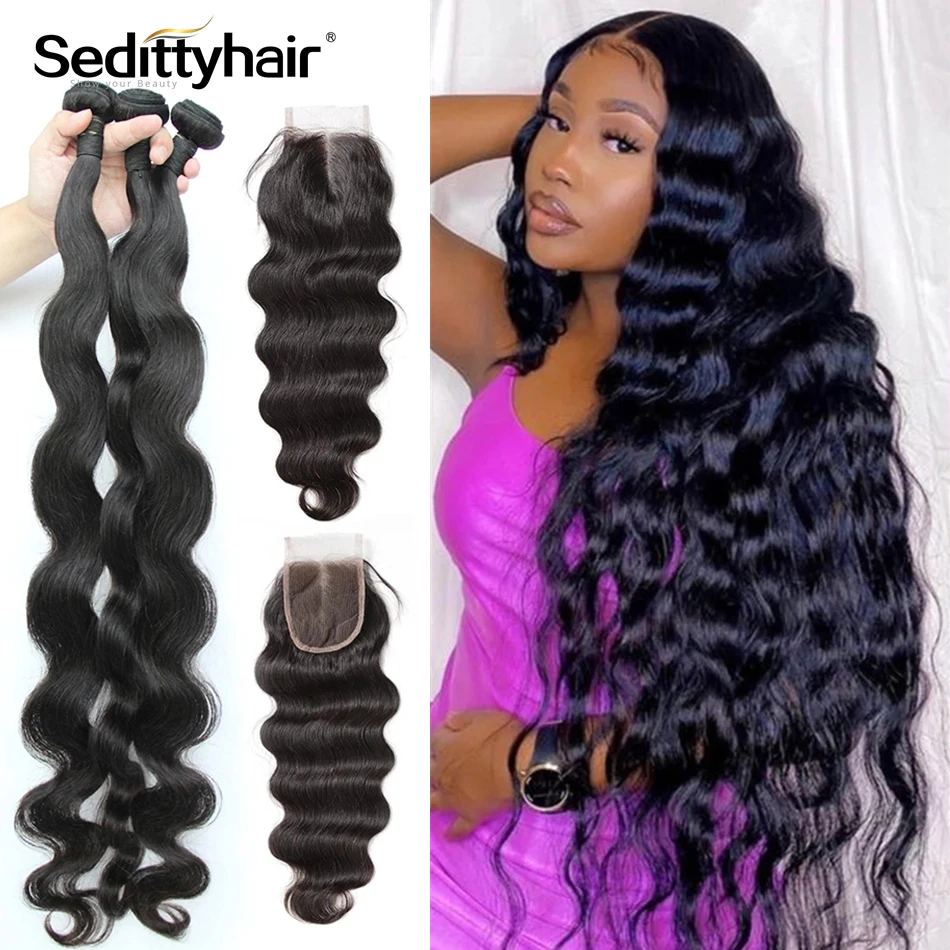 

Body wave 28 30 34 36 40 Inch Brazilian Hair Weave 3 4 Bundles With 4X4 Lace Closure Frontal Remy Human Hair Weaves Extension