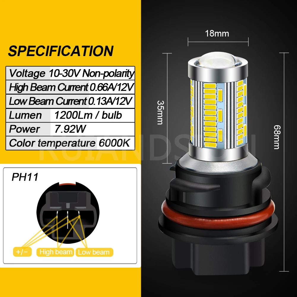 Светодиодные фары для мотоцикла RUIANDSION 10 шт. PH11 9014 12 В 24 4014SMD 1200 лм мотоциклетные