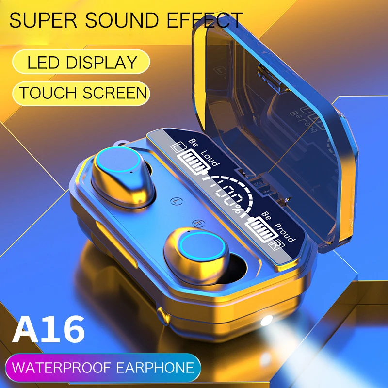 

TWS A16 Bluetooth 5,0 HIFI наушники, беспроводные наушники, стерео микрофон, музыкальная гарнитура, сенсорные наушники-вкладыши с зарядным боксом 2000 мА...