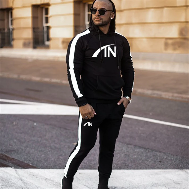 2019 Мужская спортивная одежда с капюшоном и штанами комплект осенний спортивный