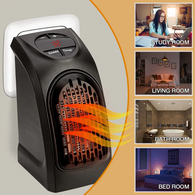 

Mini Electric Wall Heater Portable EU/US/UK Plug-in Personal Space Warmer for Indoor Heating Camping Adjustable Thermostat