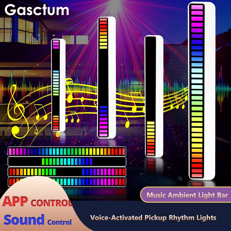 

RGB Voice-Activated Pickup Rhythm Lights with Sound Control Light Phone APP Control Colorful Music Atmosphere Ambient Light Bar