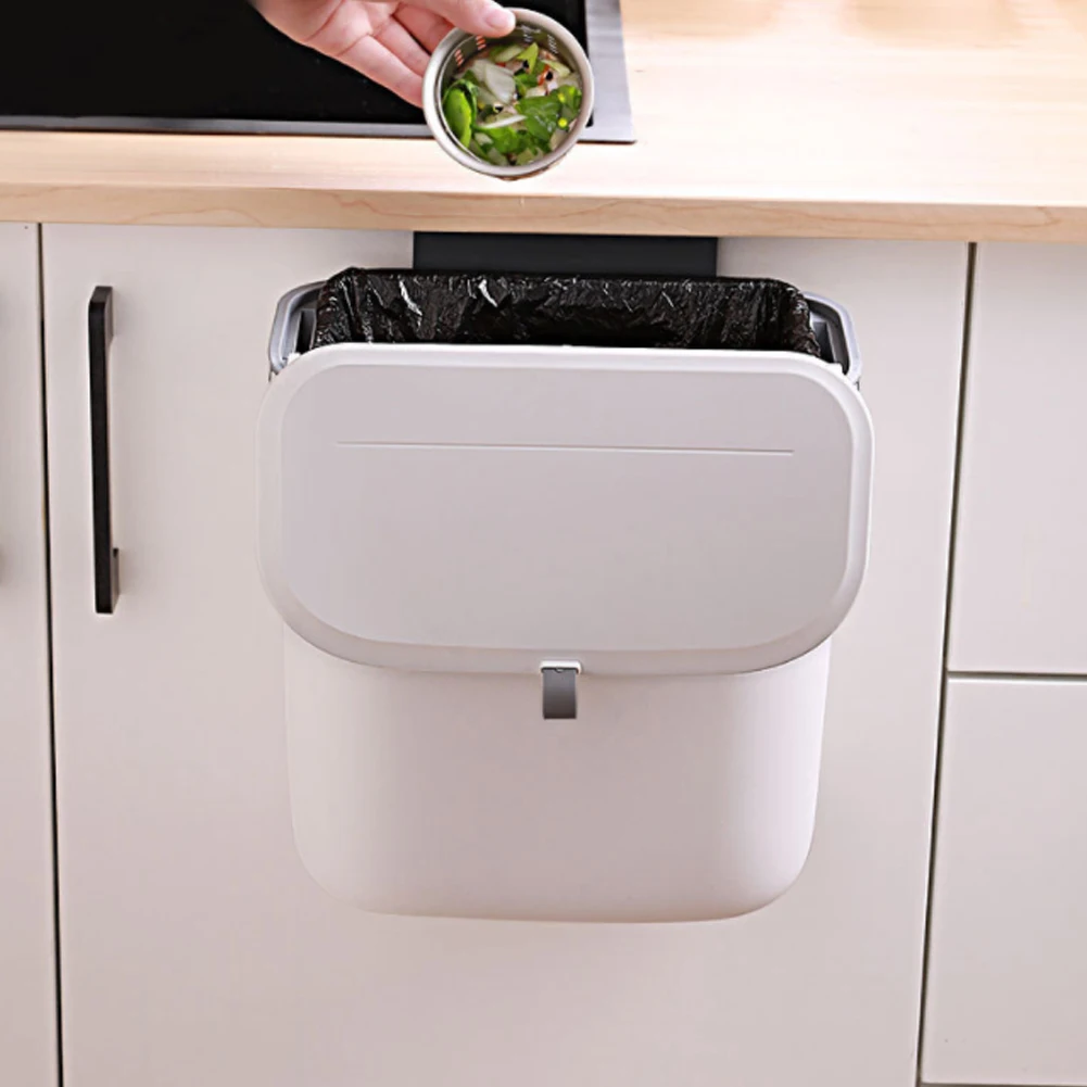 

Hanging Trash Bin Wall Mounted Trash Can Dustbin Bucket with Slide-Type Lid Garbage Bin Container for Bathroom Kitchen Accessory
