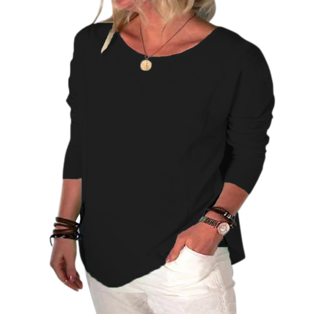

Solid Color Casual Long Sleeve T Shirt Autumn Loose Simple Plus Size Tops Fashion Basic Tee Shirts plus size women clothing D30