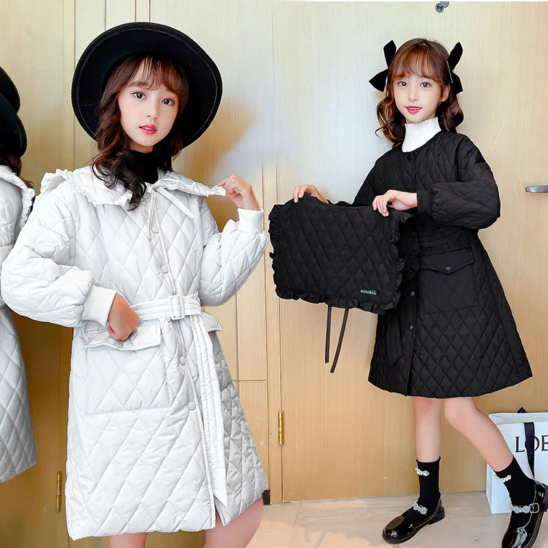 Girls' padded jacket 2021 new style doll collar mid-length down padded jacket, children's warm cotton padded jacket
