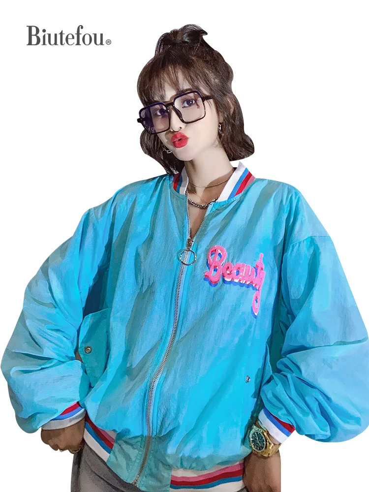 

2021 Summer Women Short Letter Sequin Sun Protection Thin Loose Chic Coat