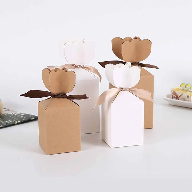 

50pcs Kraft Paper Package Cardboard Box Vase Candy Box Favor And Gifts Birthday Christmas Valentine's Party Wedding Decoration