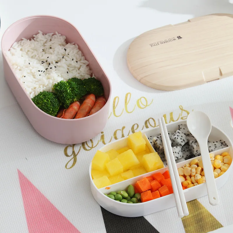 

Nordic Simple Oval Double Layers Lunch Box With Wooden Lid Eco-friendly Bento Boxes Food Container Dinnerware School PicnicLA150