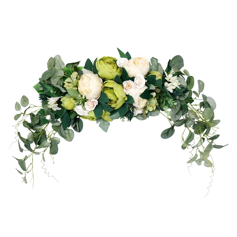 

Artificial Peony Flower Swag, Eucalyptus Wreath for Door Wedding Party Mirror Tabletop Chair Home Decoration