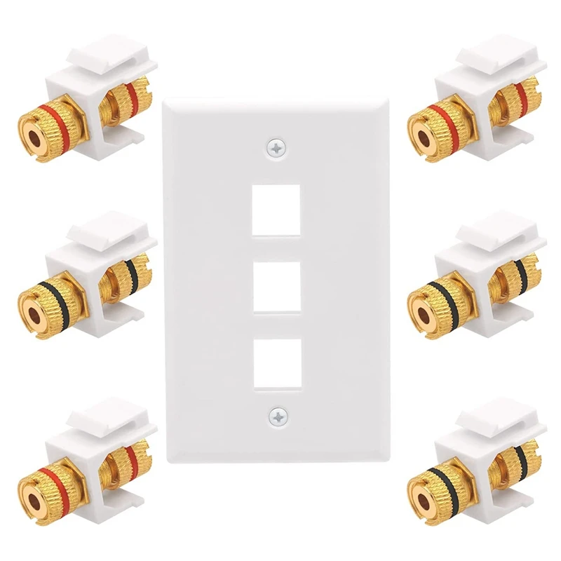 

10-Pack 3 Port Keystone Wall Plate Bundle with 6-Pack Banana Jack Binding Post Keystone Jack Insert