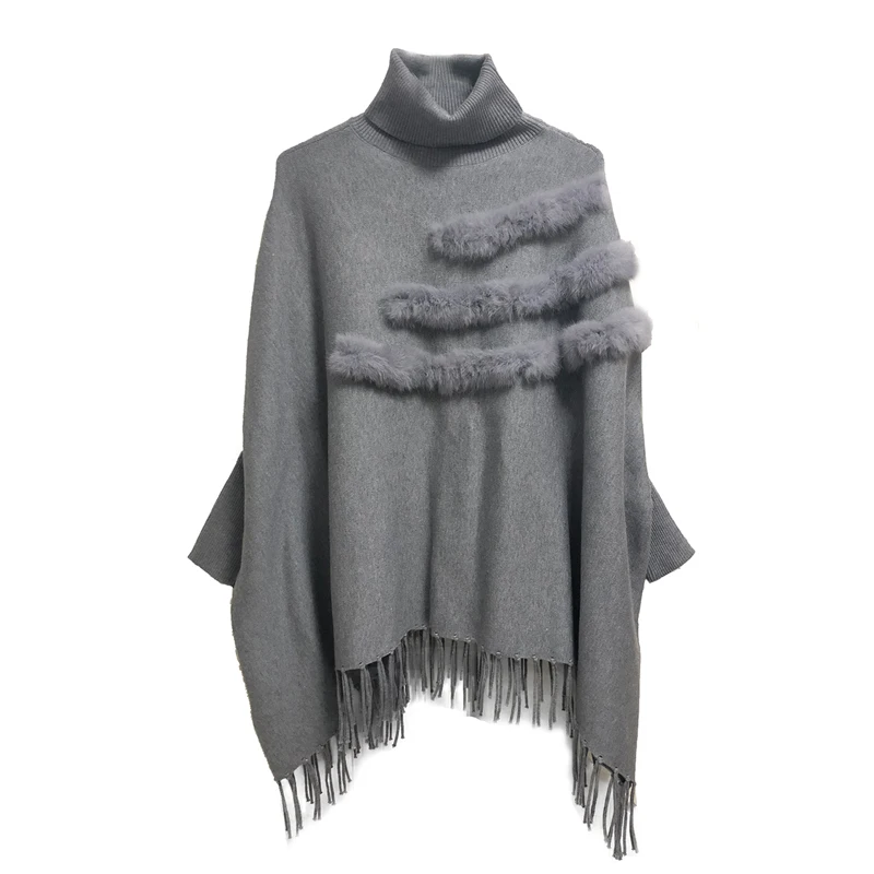 2022 Осенняя женская накидка из кроличьего меха с высоким воротником вязаный