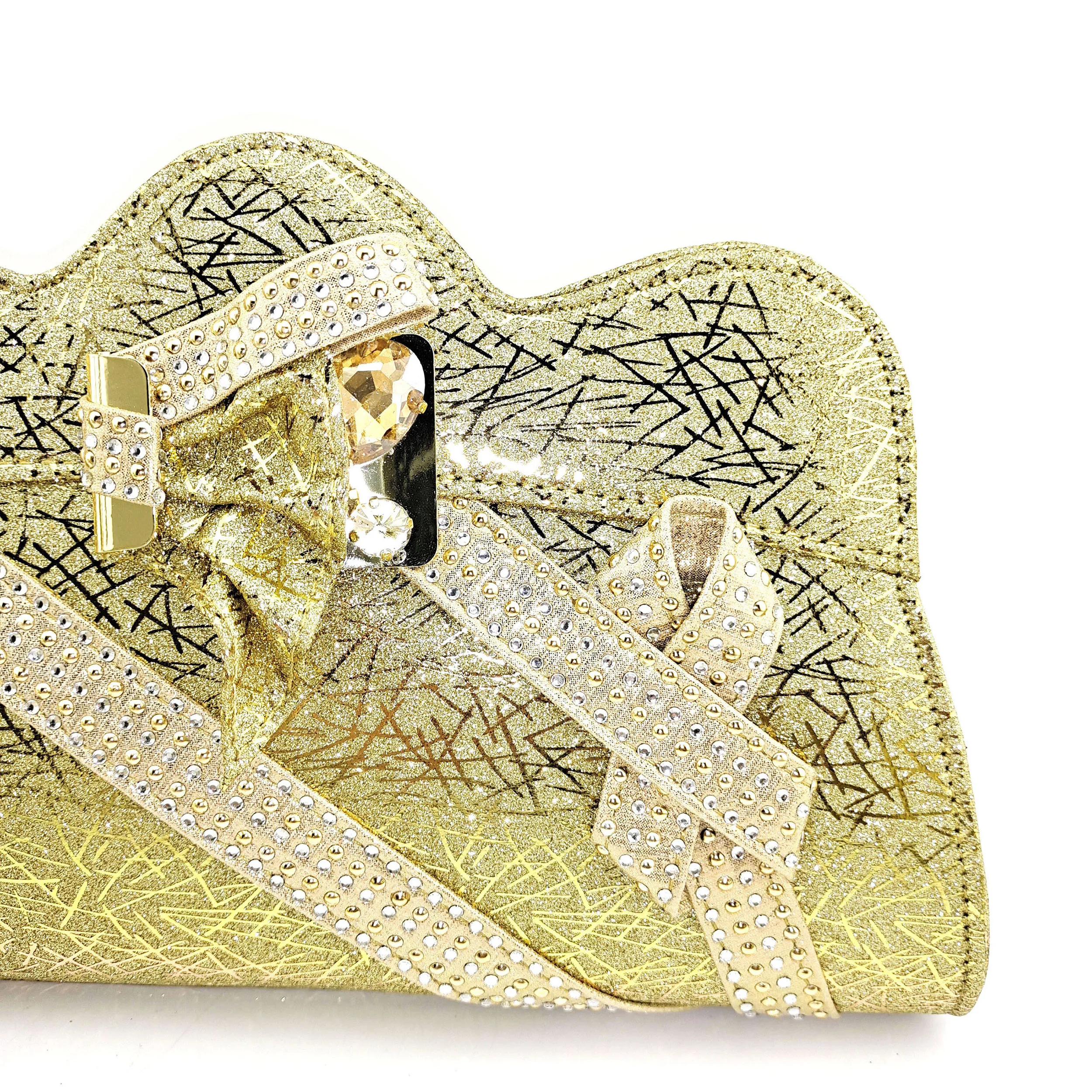 

2020 New Arrival Italian Design High Quality Party Wedding Women Shoes and Bag Set Decorated With Butterfly Metal in Gold Color