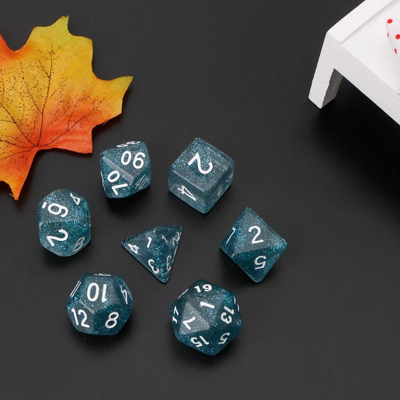 

7Pcs Twinkling Polyhedral Dice For Dragon Pathfinder D20 D12 2xD10 D8 D6 D4