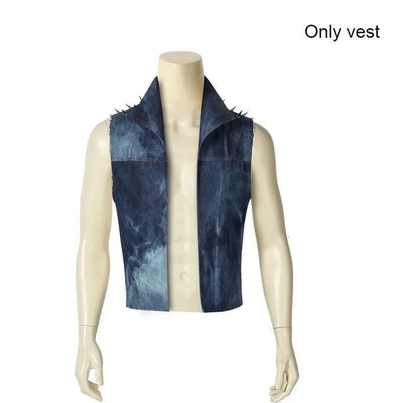 only vest Игра Ps4 Человек-паук костюм Человек-паук панк Рок возвращение домой Косплей Карнавальный супергерой комбинезон для Хэллоуина мужской джинсовый жилет Zentai - Цвет: only vest