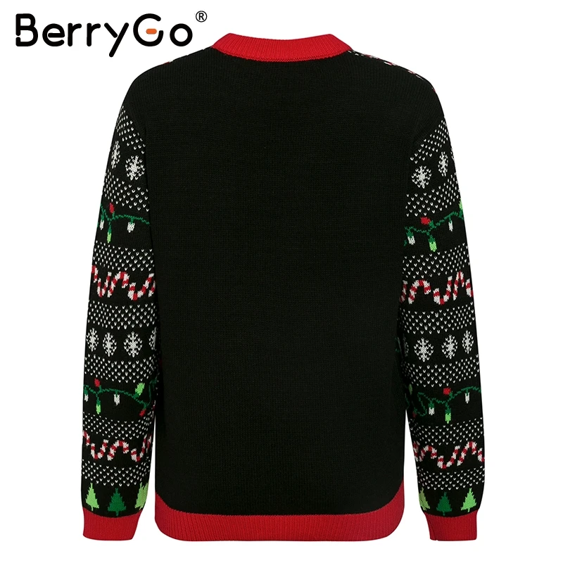 BerryGo O-neck men women christmas sweater Winter santa claus Xmas tree reindeer Patterned jumper all matched pullover | Женская одежда