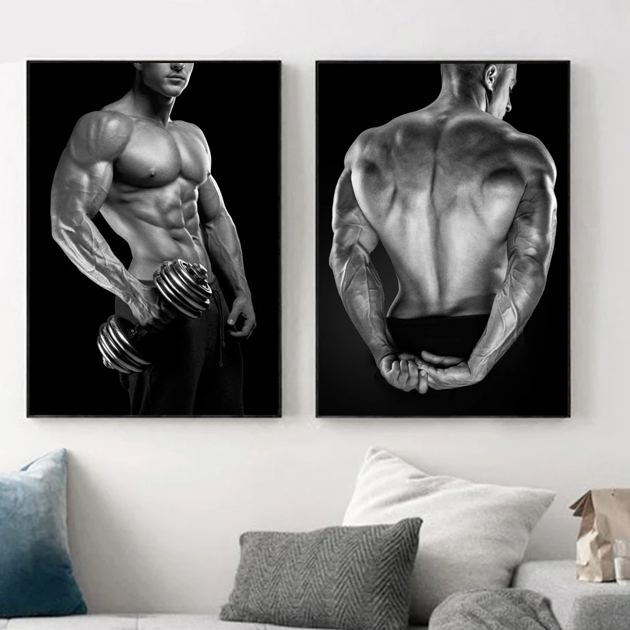 

Fitness Man Gym Poster Black White Art Modern Canvas Painting Sports Wall Art Pictures for Men Bedroom Dorm Interior Home Decor