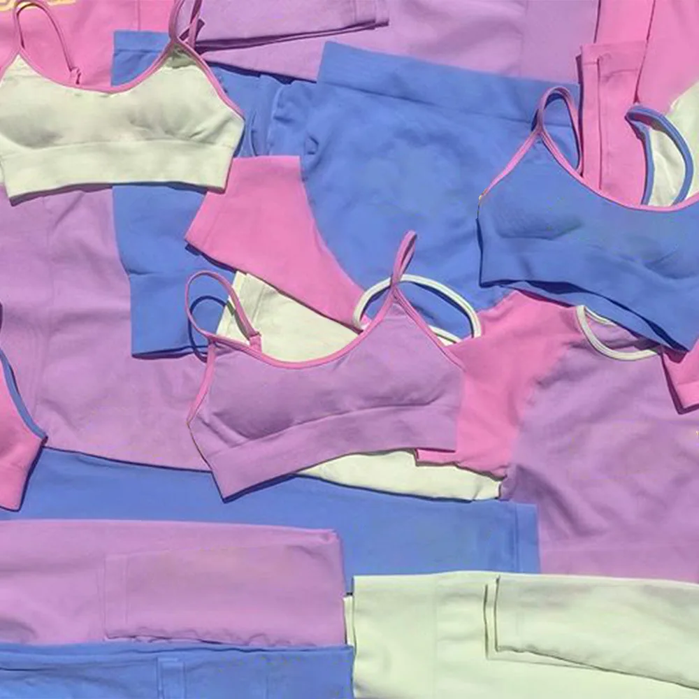 

Hot Sale Sportswear Crop Top Bra Fitness Seamless Shorts 2 Pieces Suit Set Fashion Underwear Gym Clothes for Girls New Arrival