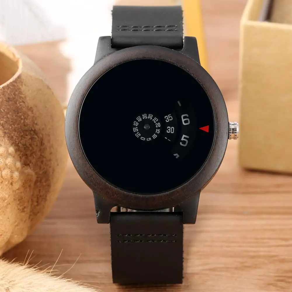 Часы мужские с деревянным ремешком Классические кварцевые черные наручные из