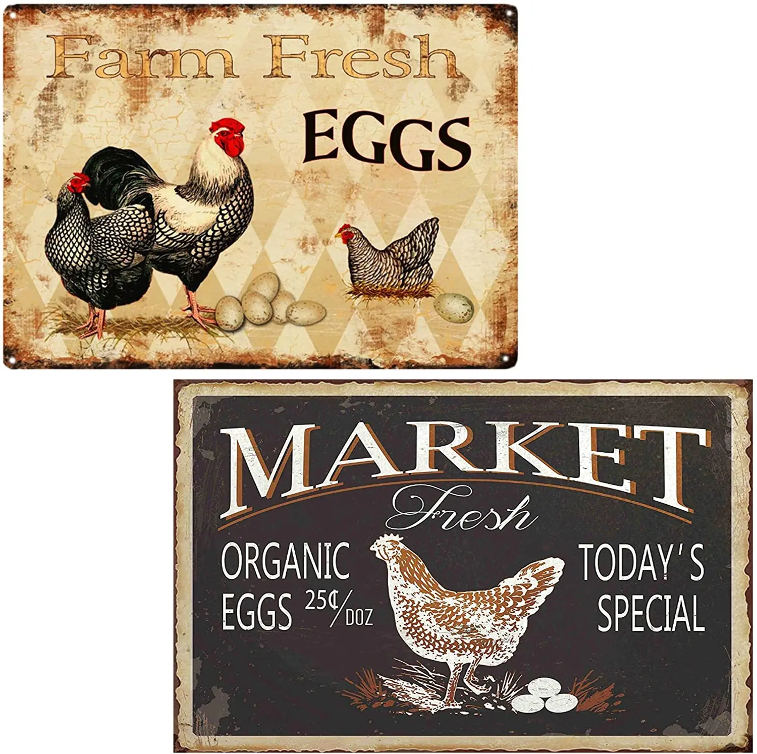 

Farm Fresh Eggs & Market Fresh Vintage 12X8 Tin Signs 2pcs