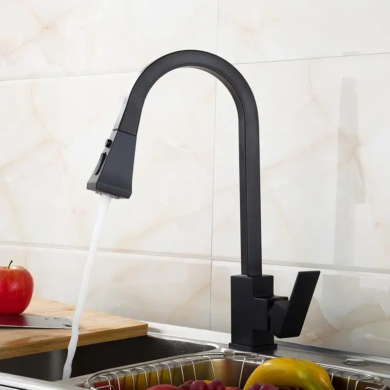 

Brushed Nickel Mixer Faucet Single Hole Pull Out Spout Kitchen Sink Mixer Tap Stream Sprayer Head Chrome/Black Kitchen Tap