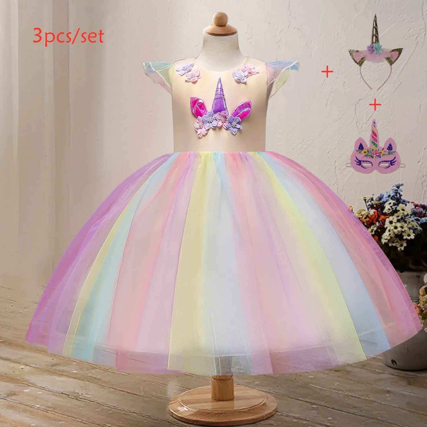 Детское летнее платье с единорогом для косплея розовые цветочные платья девочек