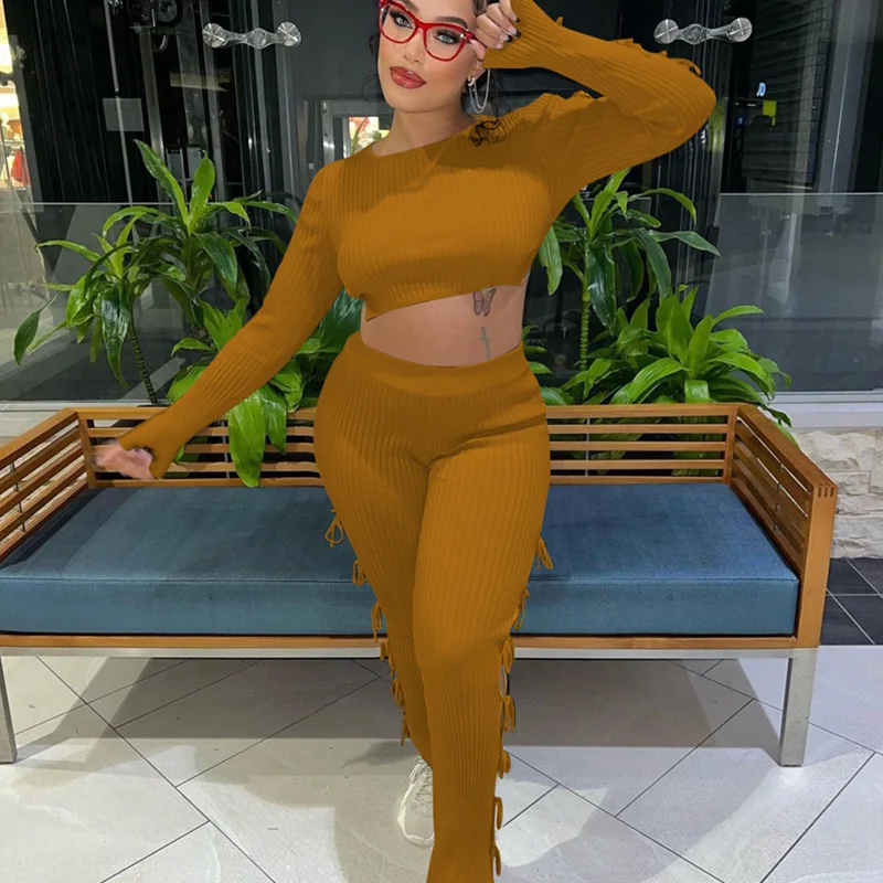 Соблазнительный трикотажный комплект из 2 предметов в рубчик короткий топ с