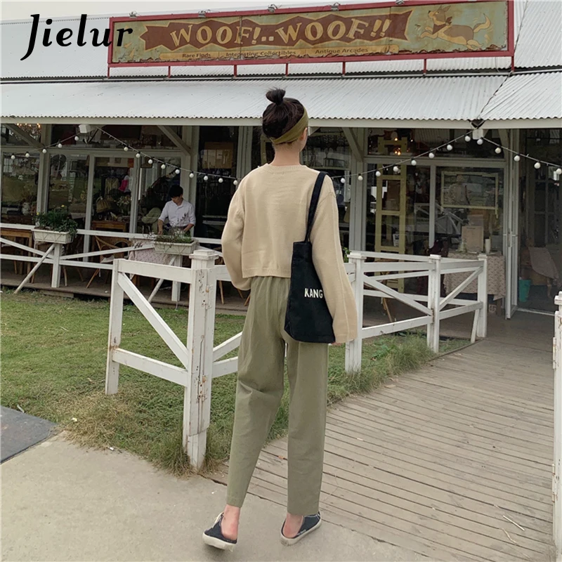 

Jielur Pants Women Solid Color Female Elastic Waist Trousers Woman Chic Harajuku High Waist Pants Roupas Feminina 2020 New