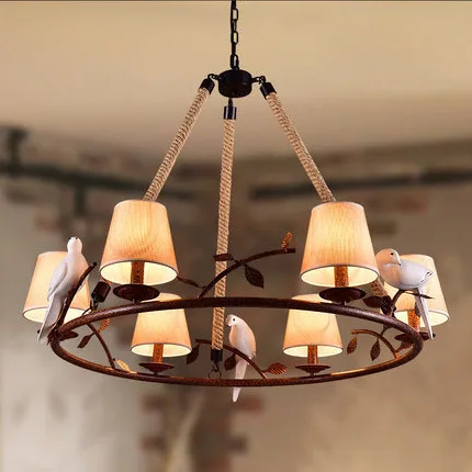 

Американский кантри Ретро пеньковая веревка подвесной светильник лампы с птицами винтажный пеньковый шнур подвесной светильник s для кафе ...