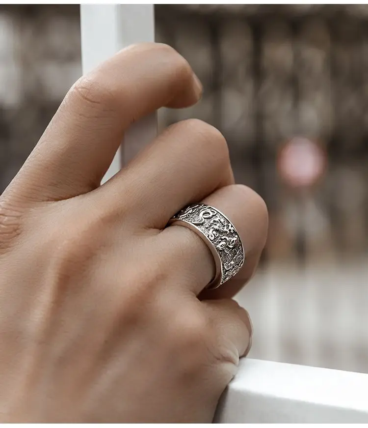 100% 925 пробы серебро зодиакальное кольцо для мужчин модные ретро черный Мода