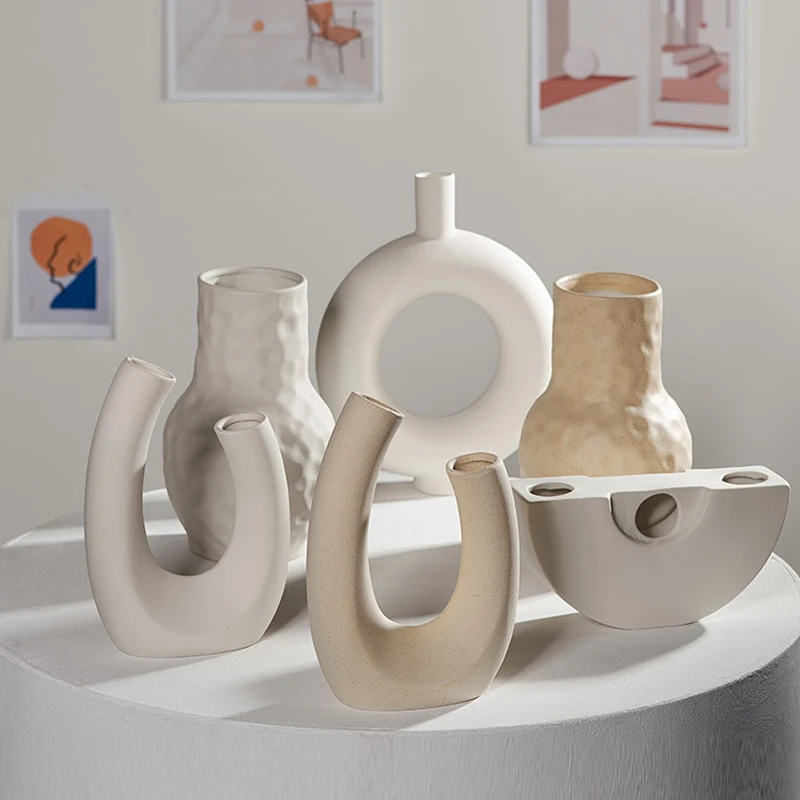 

Modern White Ceramic Vase Dry Flower Arrangement Flower Pot Art Vases Desk Ornament Home Decor Living Room Decoration Gifts