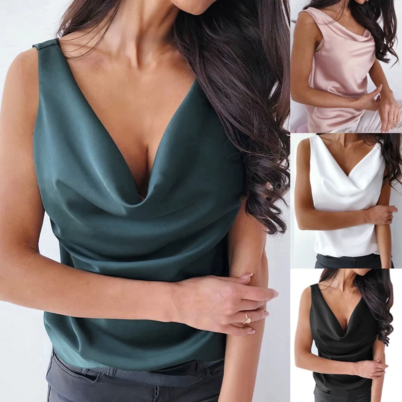 Women's Summer Sexy V-Neck Sling Solid Color Sleeveless Vest Top
