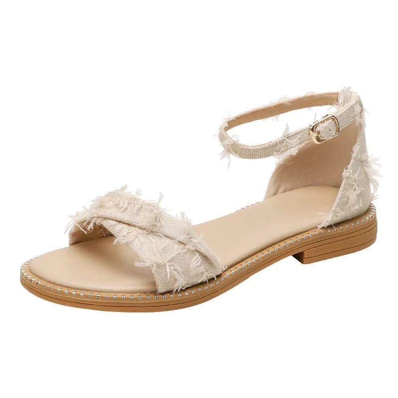 

Roman Round Heel High Heels Suede Sandals Women 2021 Summer Shoes Fashion Simplicity Word Buckle Strap Ladies Shoes Female
