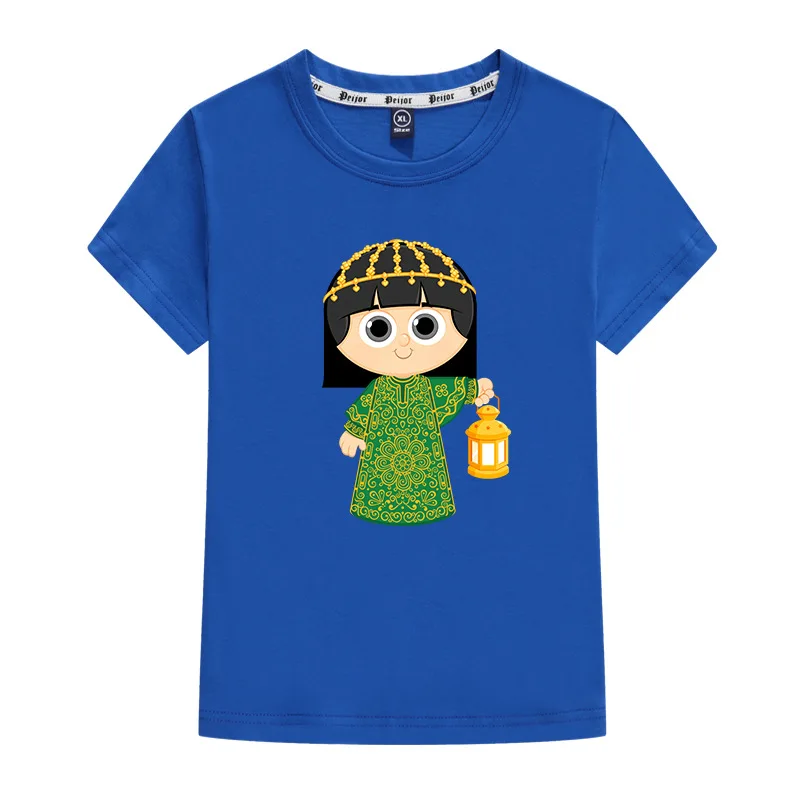 

2021 Summer Lesser Bairam T Shirt Kids Radaman Clothes Cartoon Muslim 100% Cotton Boys T-shirts Toddler Girls Short Sleeves Tops