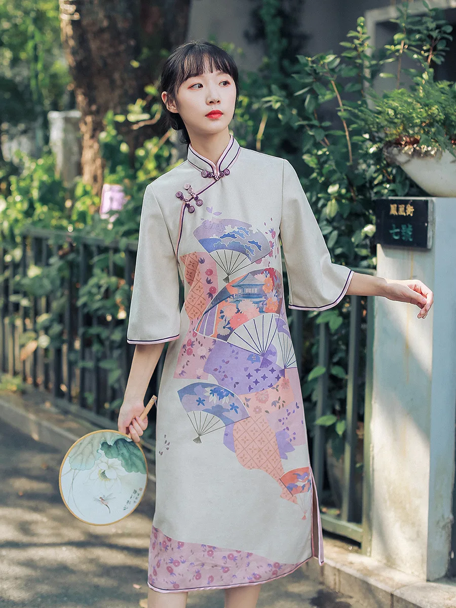 

Chinese Traditional Crane Qipao Party Dress for Women Retro Slim Cheongsam Oriental Fashion Vintage Girl Harajuku Style Qi Pao