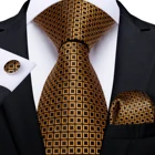 Золотой плед черные галстуки для мужчин носовой платок запонки набор мужской подарок бизнес вечерние галстук Прямая поставка DiBanGu