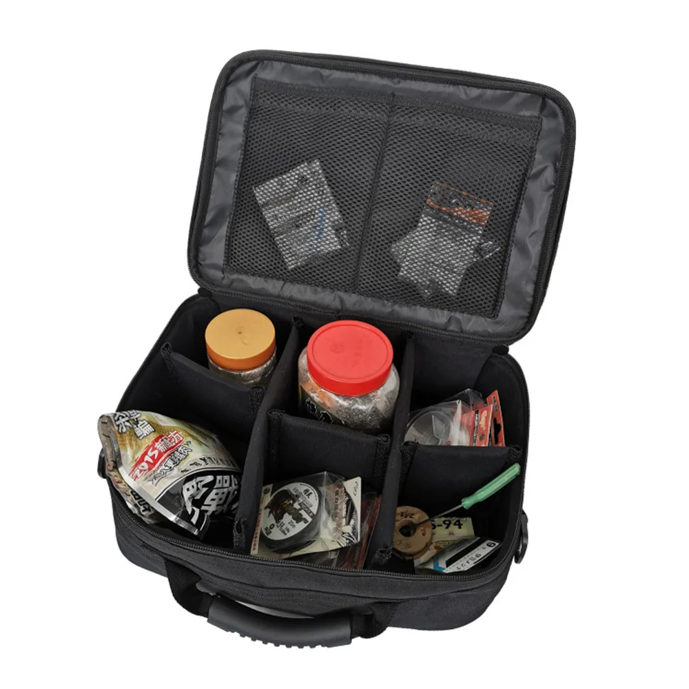 

Multi-Purpose 6 compartment Fishing Reels Bag Large Capacity Removable Partition Waterproof Adjustable Fishing Reel Storage Case
