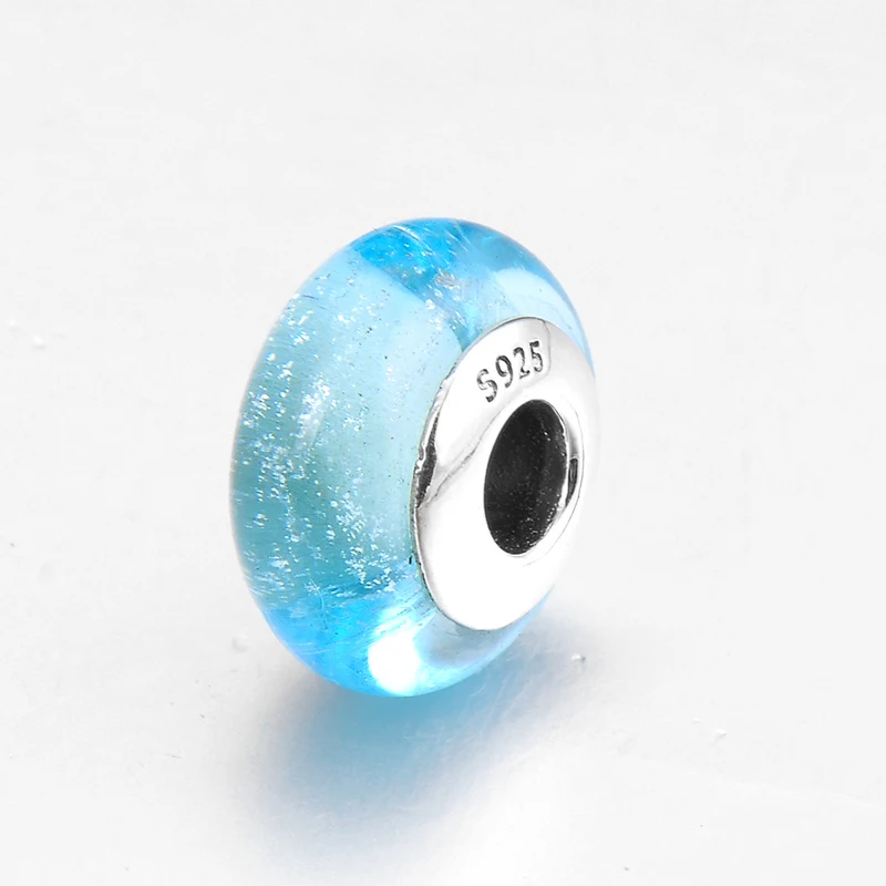 925 пробы серебряные небесно-голубые круглые изысканные муранские стеклянные